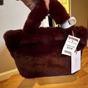 Luxurious Faux Fur Tote in Deep Burgundy